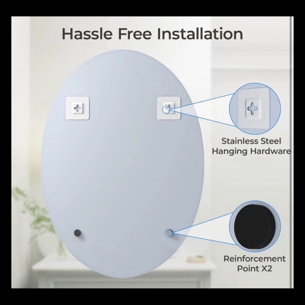 UShower Frameless Beveled Oval Bathroom Mirror NIB - Picture 6 of 8